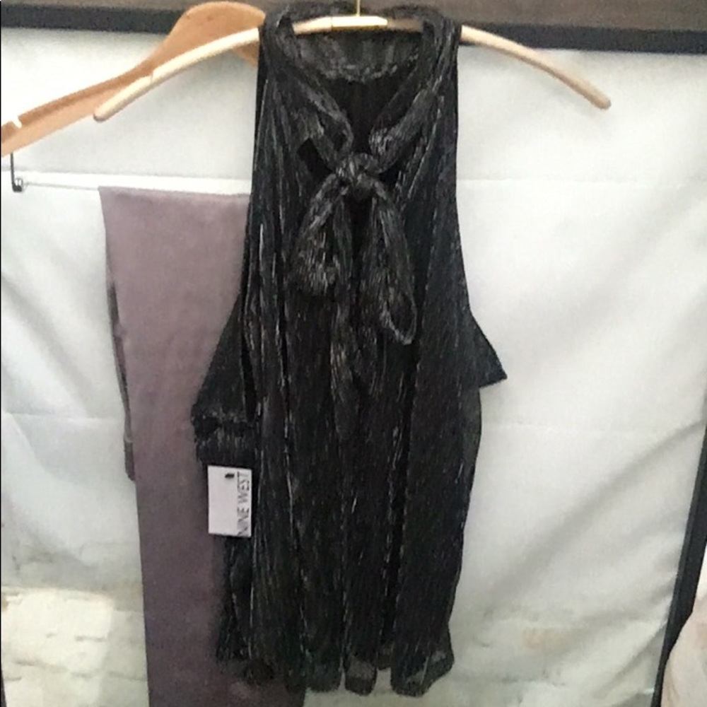 New Women’s Nine West High Halter Turtle Neck Metallic Tank Shirt - Picture 6 of 12